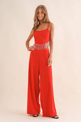 Red Rhinestone Cowgirl Jumpsuit