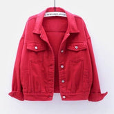 Red Slim Cropped Denim Jacket Casual Jacket
