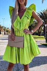Ruffle Hem Green Spring Dress