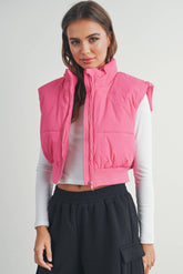 Pink Crop Puffer Vest