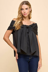 Black Off The Shoulder Bow Top