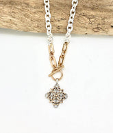 Necklace Alloy Plated Link Chain with Filigree Drop 18”