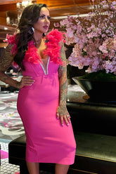 Hot Pink Feather Bandage Dress