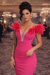 Hot Pink Feather Bandage Dress