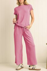 Pink Corded Wide Leg Pants Set
