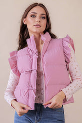 Pink Ruffle Sleeve Puffer Vest