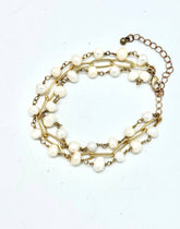 Bracelet Double Strand Freshwater Pearl w/Paper Clip Chain 7”