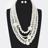 Multi Pearl Layered Necklace W/Earring