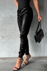 Black Leather Skinny Tapered Pants