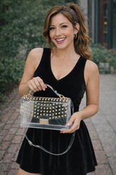 Studded Transparent Top Handle Bag
