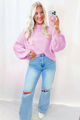 Pink Raw Edge Ribbed Sweater