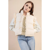 Cream Ruffle Sleeve Puffer Vest