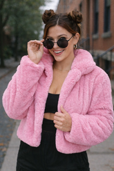 Baby Pink Fleece Bomber Fur Coat