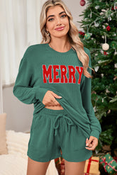 MERRY Long Sleeve Top and Shorts Pajama Set