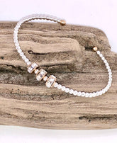 Cuff Alloy Plated 3mm Beaded Bracelet w/Glass Beveled Glass 7-8”