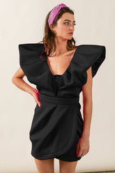 Black Ruffle Sleeve Tulip Dress