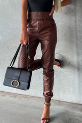 Brown Leather Skinny Tapered Pants