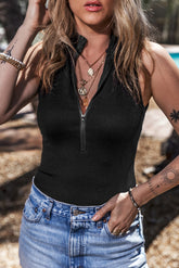 Zipper Mock Neck black Bodysuit