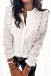 White Quilted Ruffled Blouse -clearance