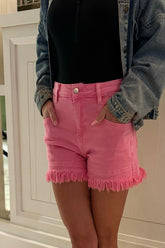Pink Mid Rise Denim Shorts