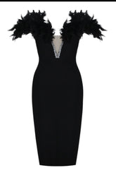 Black Feathered Bandage Dress