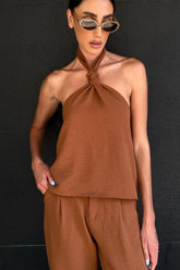 High Waist Brown Trouser Set -clearance