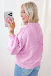 Pink Raw Edge Ribbed Sweater