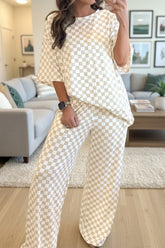 Khaki Checkered Print Lounge Set
