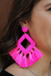 Hot Pink Ellie Fringe Drop Earrings