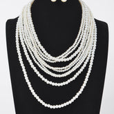 Multi Pearl Layered Necklace W/Earring