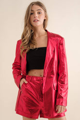 Sleek Metallic Red Blazer Set