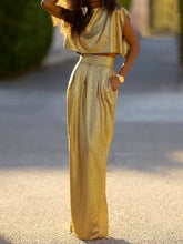 Gold High Waisted Skirt & Top Two Pieces Set