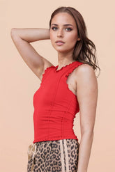 Lettuce Hem Casual Fitted Knit Tank Top