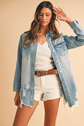 Beau Blue Light Wash Distressed Denim Jacket