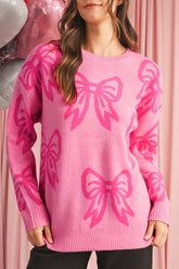 Bow Pink Drop Sleeve Loose Sweater