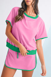 Colorblock Edge Drop Shoulder T Shirt and Skort Set